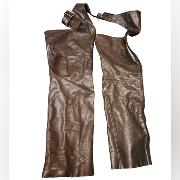 FMC Unisex Black Leather Motorcycle Chaps - Picture 10 of 14